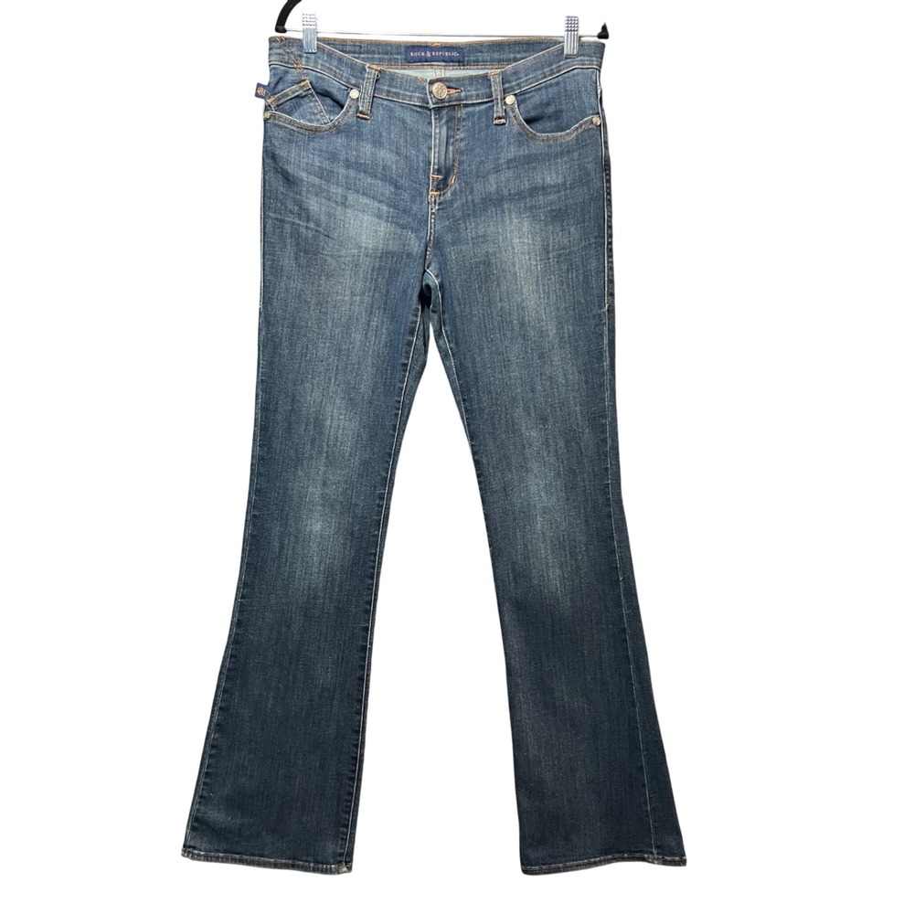Rock & Republic Kasandra Bootcut Jeans Embellished Pockets Dark Wash Size‎ 12